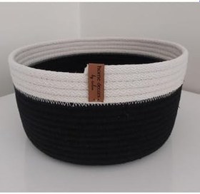 Resim Siyah&Beyaz Kova Sepet Takımı Hasır Sepet Düzenleyici Organizer Dekorasyon Hediyelik-25X14Cm Siyah&Beyaz 