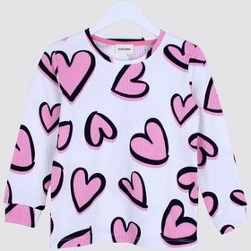 Resim Zuzunga Kalp Desenli Fitilli İnterlok Kumaş %100 Pamuk Kız Çocuk Pijama Takımı Beyaz 