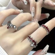 Resim 3 adet Kırmızı Düzensiz Katlanmış Bantlı, Dayanıklı Alaşım, Günlük Giyim ve Parti Durumları İçin Mükemmel, Her Gün Takılar|Gotik Tarzı Takılar|Dayanıklı Alaşım Takılar 