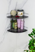 Resim HIMYHOME Kristal Raflı Ekonomik Ikili Krom Şampuanlık Yapışkanlı Banyo Köşeliği Duş Rafı 
