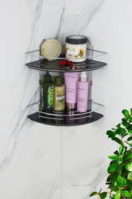 Resim HIMYHOME Kristal Raflı Ekonomik Ikili Krom Şampuanlık Yapışkanlı Banyo Köşeliği Duş Rafı 