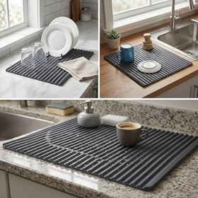 Resim Deconox Plastik Bulaşık Kurutma Matı - Tezgah Üstü Su Süzgeçli Bulaşıklık - Kaymaz, Koku Yapmaz ve Kolay Temizlenen Pratik Mutfak Kurutmalığı (40x32,5 cm) ASORTİ 