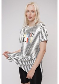 Resim Gabria Kadın Baskılı Çizgili T-Shirt Beyaz 
