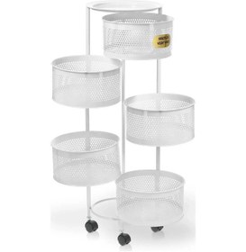 Resim Salda Beyaz 5 Katlı Yana Açılır Tekerlekli Patates Soğan Sepeti S 