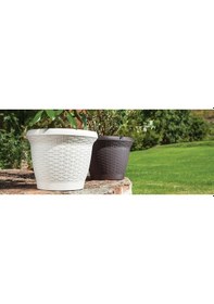 Resim Omnipazar So-hs06 Plastik Hasır Desenli Dekoratif Saksı 42 Litre No 6 Kirli Beyaz 113 