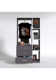 Resim Kenzlife giysi dolabı ökkeş 175*90*40 gri gardırop 3 çekmeceli 