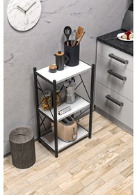 Resim Morpanya Arveni Metal Tekli Mutfak Rafı Malzeme Dolabı 3 Raflı Mikrodalga Fırın Rafı Çok Amaçlı 