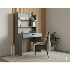 Resim Armi Tek Çekmeceli Kitaplıklı Çalışma Masası Metalik Gri Metalik Gri 