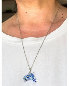 Resim Murano Yunus Nazar Boncuğu Çelik Zincirli Kolye, Hediyelik Yunus Çok Renkli 