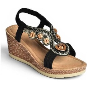 Resim Fox Shoes Y274501609 Siyah Dolgu Tabanlı Kadın Sandalet 