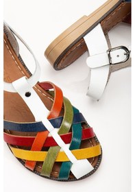 Resim 205-02 Beyaz Multi Ortopedik Hakiki Deri Kadın Sandalet Beyaz 