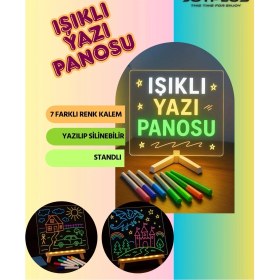 Resim Neon Işıklı 7 Renk Işık Boyama Kalemli LED Resim Panosu Boyama Tahtası Kalemleri 20 x 20 