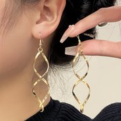 Resim Altın Boş Spiral Desenli Asma Küpe Basit Rahat Stil Alaşım Takı Trendy Kadın Kulak Süsleri 