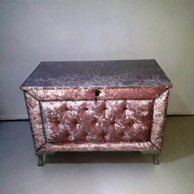 Resim Bengi Ticaret Çeyiz Sandık 18151 Kapitone Büyük Tekli Pembe Kadife Kumaş İçi Kırmızı El Yapı 