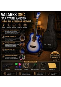 Resim Valares 38c Kesik Kasa Sap Ayarlı Akustik Gitar 38 4/4 Full Aksesuar Hediyeli Mavi Sunburst Blue Sunburst 