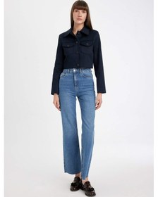 Resim Defacto Crop Gömlek Yaka Düğmeli Cep Detaylı Blazer Ceket D4276AX24AUNV253 Lacivert 