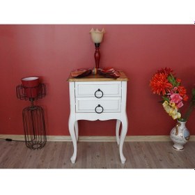 Resim Masifart Karen Komodin Çam Beyaz Eskitme Çekmeceli Telefonluk 