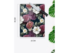 Resim Aylina Renkli Çiçekler Cam Kesme Tahtası 25 x 35 cm 