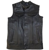 Resim Dclleather Erkek Siyah Deri Motorcu Yeleği Fermuarlı ve Cepli 