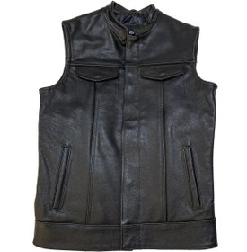 Resim Dclleather Erkek Siyah Deri Motorcu Yeleği Fermuarlı ve Cepli 