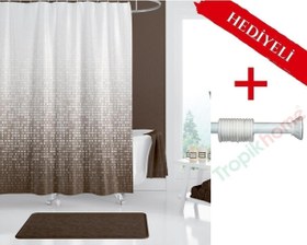 Resim Kare Banyo Perdesi Askı Hediyeli 180x200cm Tek Kanat Duş Perdesi, Renkli Kare Desenbanyo Duş Perdesi Tropik Home