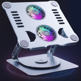 Resim Deppo Trend Macbook/Laptop/Notebook Soğutucu Fan Stand RGB LED Işıklı Ayarlanabilir/Katlanabilir 360 Dönebilen 