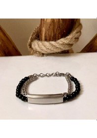 Resim Siyah Ve Altın Renk Çelik Ve Boncuklu 2li Erkek Bileklik 23cm 
