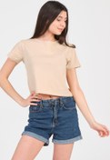 Resim As Collection Bej Bisiklet Yaka Kısa Kol Örme Kadın Crop 