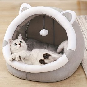 Resim Sevimli Çizgi Kedi Mağara Yatağı - Bu Tatlı Evcil Hayvan Evi'nde Kedinizi Sıcak ve Rahat Tutar! Noel Hediyesi 
