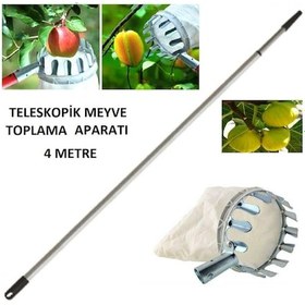 Resim Meyve Toplama Aparatı Sepeti Çap Ø16 CM 4 Metre Teloskopik Saplı 