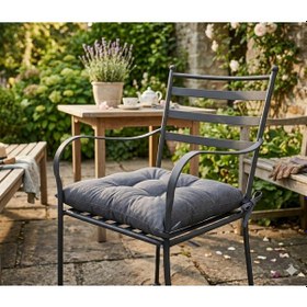 Resim 40x40 Antrasit Sandalye Minderi Yumuşak Kadife Dokulu, Kaymaz Bağcıklı 