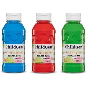 Resim ChildGen 3x350 ML Süper Yıkanabilir Mavi-Yeşil-Kırmızı 3'lü Parmak Boya Seti 