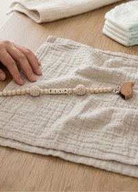 Resim My Kids Room İsme Özel Doğal Ahşap Emzik Zinciri - Kişiye Özel Bebek Emzik Askısı ve Tutucu 