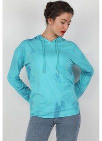 Resim Kadın Kapüşonlu Batik Sweatshirt Turkuaz 