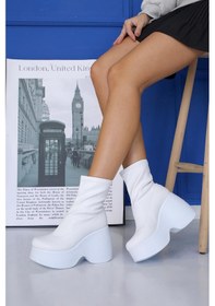 Resim Edwin Model 8 CM Dolgu Topuk Sitreç Çizme Bot Beyaz 