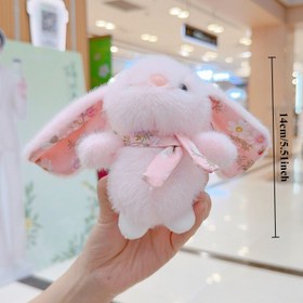 Resim Çiçek Kulaklı ve Şal Takılı Sevimli Peluş Tavşan Oyuncak - Küçük Köpekler ve Kediler İçin Yumuşak Pembe Dolgulu Hayvan, Etkileşimli Oyun, Piller Gerektirmez - Evcil Hayvan Severler İçin Mükemmel Hediye, Kedi Oyuncak, Canlı Tasarım, Kabarık Dokulu 