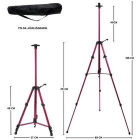 Resim Temel Katlanabilir Alüminyum Tripod Şövale - Kollu Yükseklik Ayarlı, Su Terazili, Pembe 