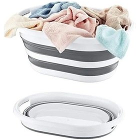 Resim Katlanabilir Çamaşır Sepeti - 27 Litre Hacim Açık Ahşap 