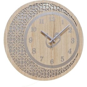 Resim Ahşap Ve Aynalı Vav Motifli Duvar Saati Gümüş 