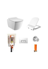 Resim Creavit Elegant Rim-off Asma Klozet + Yavaş Kapanır Kapak + VitrA Gömme Rezervuar Set 