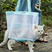Resim Taşınabilir Evcil Hayvan Taşıma Sırt Çantası, Hafif, El Çantası Stili, Nane Yeşili, Nefes Alabilir, Polyester PVC, Kedi İçin Çıtçıtlı Kapatma 