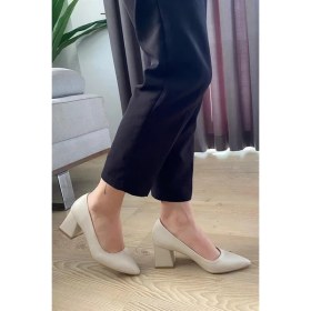 Resim Difolia Kadın Krem Cilt 6,5 cm Kalın Topuklu Stiletto 