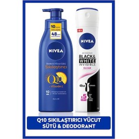 Resim Nivea Q10 + Vitamin C Sıkılaştırıcı Vücut Losyonu 400 ML + Black & White Clear Kadın Sprey Deodorant 150 ML 