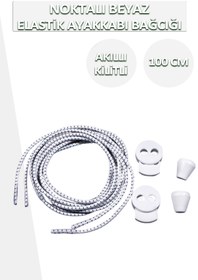 Resim Dopar Beyaz Elastik Esnek Ayakkabı Bağcığı Akıllı Kilitli Bağcık 100cm 1 Çift 