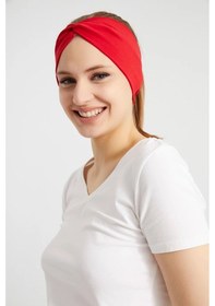 Resim Butik Çapraz Bağlamalı Kadın Bandana Saç Bandı, Kaymaz Yumuşak Esnek%100 Pamuklu Penye - Tek Ebat / Canlı Kırmızı Canlı Kırmızı 