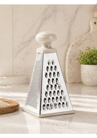 Resim Paslanmaz Çelik 4 Yüzeyli Piramit Rende Ergonomik Tutma Başlıklı Çok Amaçlı Mutfak Rendesi Br-6830 Gri 