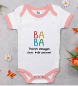 Resim Bitmeyen Kartuş Baba Tasarımlı Pembe Bebek Body Zıbın 