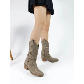 Resim White Line Süet Vizon Renk Sivri Burun Kadın Kovboy Çizme 