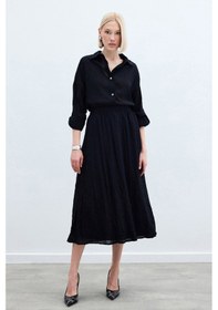Resim Sateen Kraşlı Kloş Etek - Siyah-136220 Siyah 