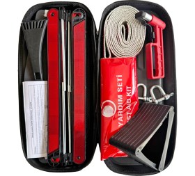 Resim Bilgeden Çekiçli Kırmızı Eva Trafik Seti ve 1 Kg Yangın Tüpü 4 Yıl Etiketli Tüvtürk Onaylı Araç Trafik ve İlk Yardım Seti 